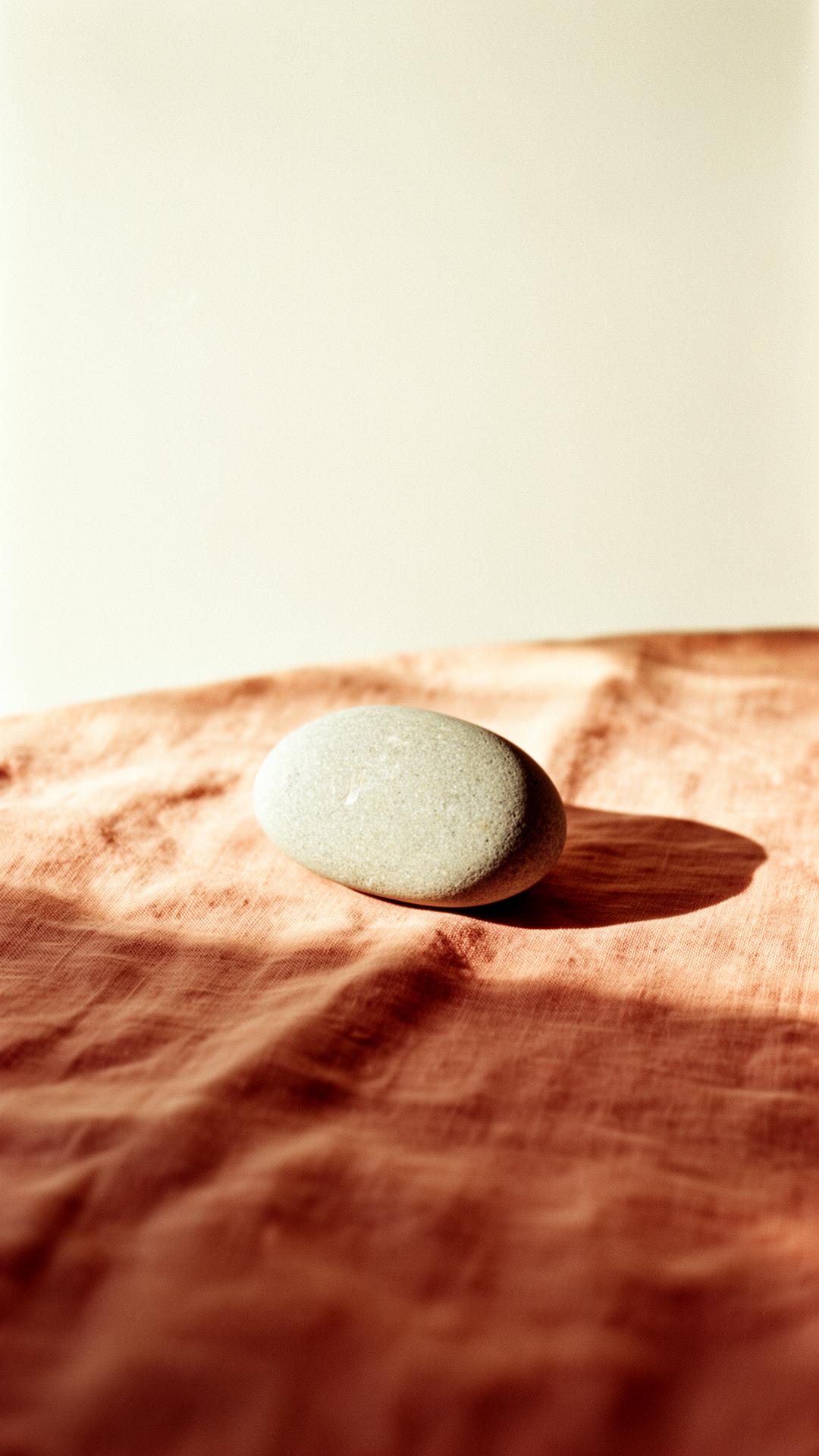 A smooth stone resting on warm linen